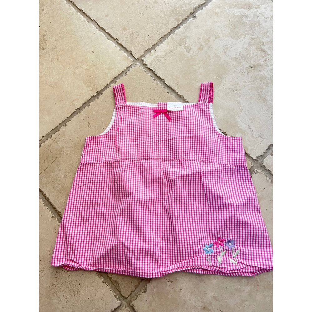 Hanna Andersson Girls‎ 140 Pink Gingham Floral Embroidered Tank Top Size US 10